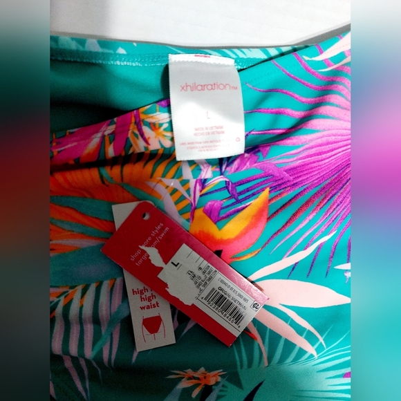 ⭐️5/$25 Xhilaration High Leg‎ High Waist Tropical Bikini Bottoms Size L - Picture 7 of 8